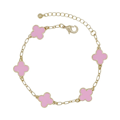 Pink Clover Gold Bracelet