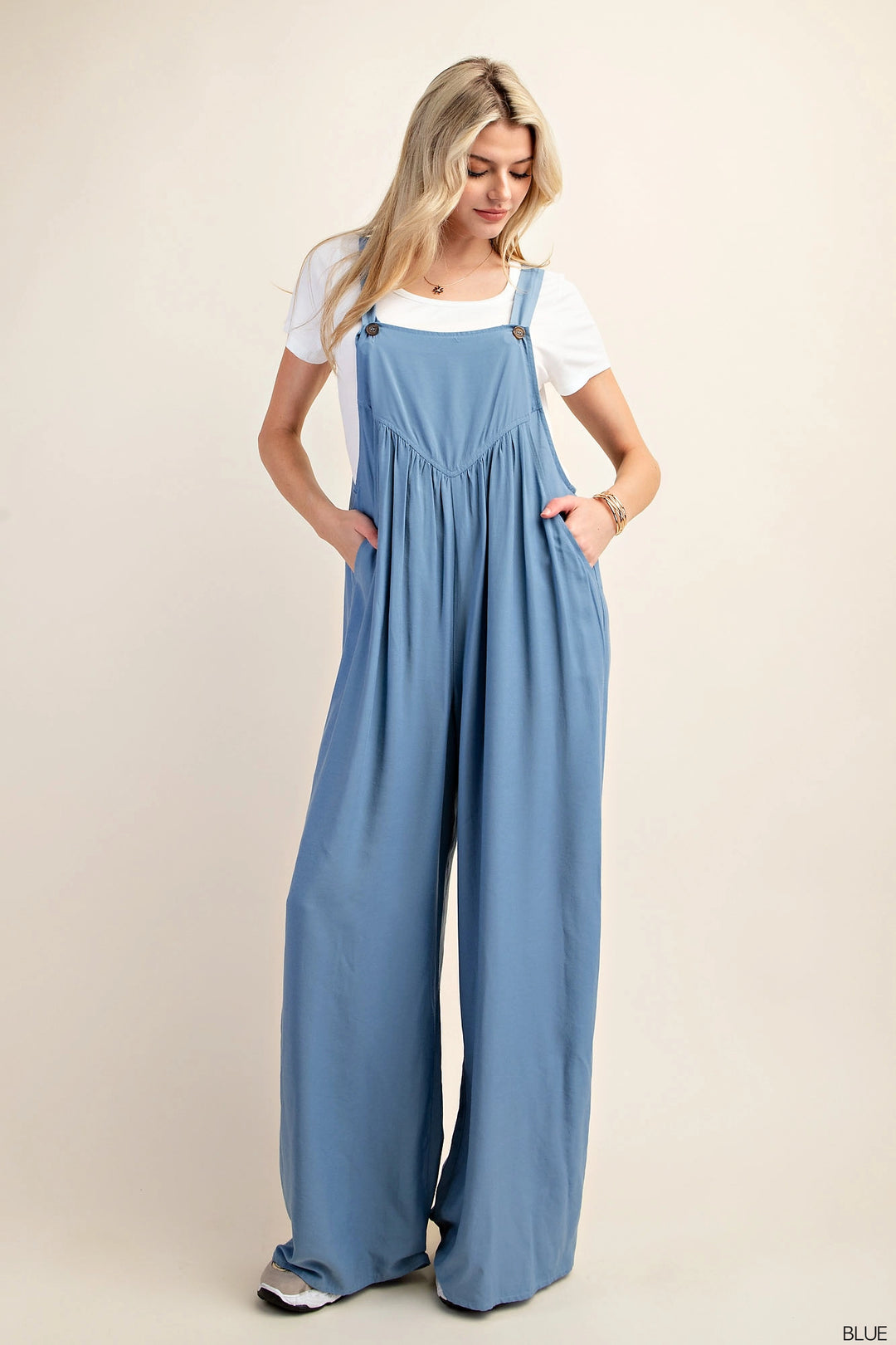 Gathered Grace Overalls Blue