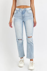 Skylar Distressed High Rise Straight-Leg Jeans