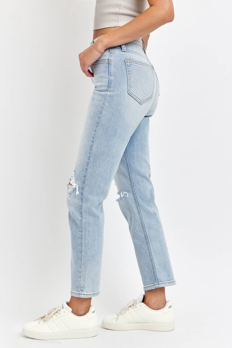 Skylar Distressed High Rise Straight-Leg Jeans