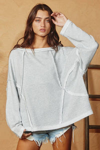 Oversized Solid Raw Edge Detail Long Sleeve Top