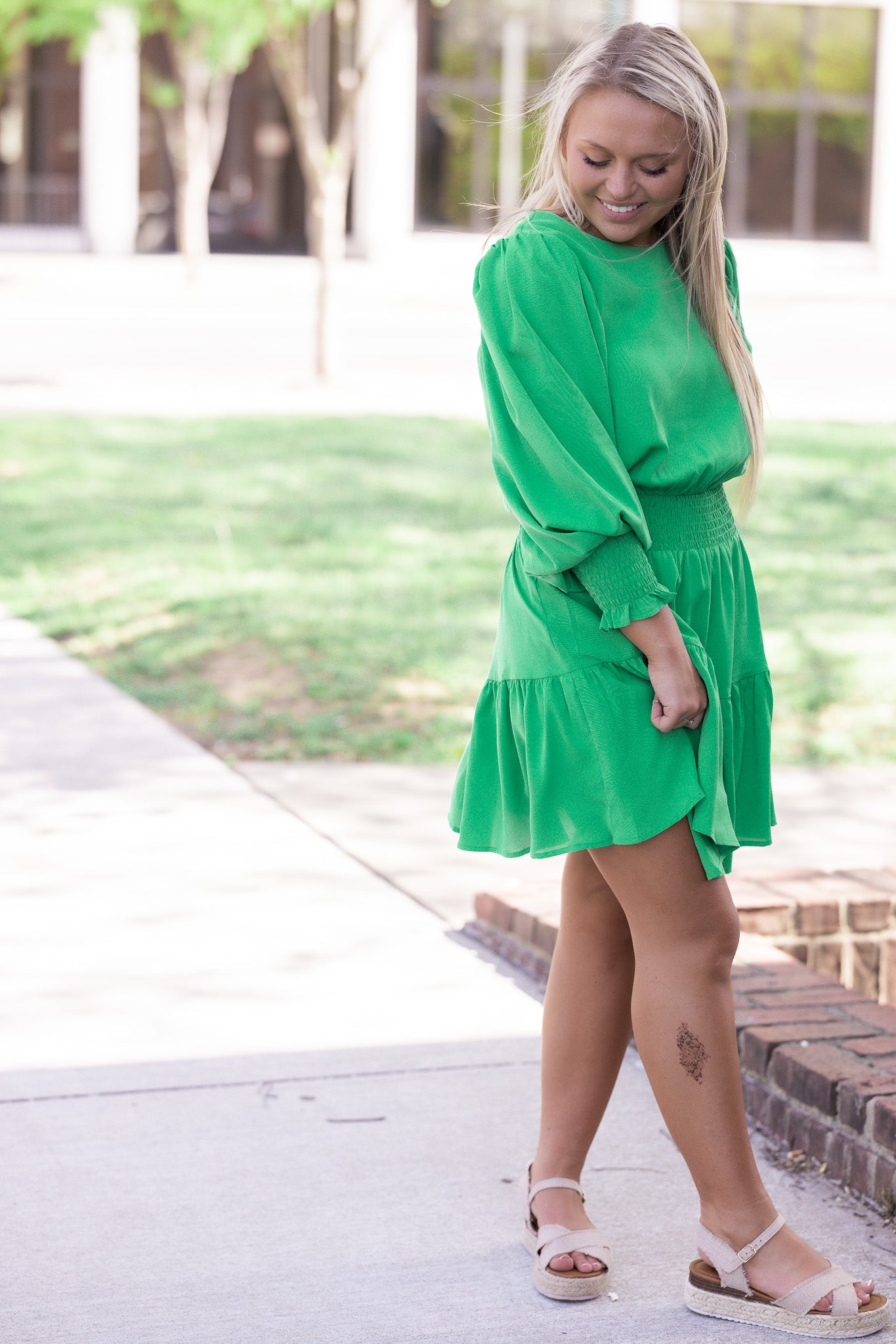 Kelly Charm Smocked Dress Green