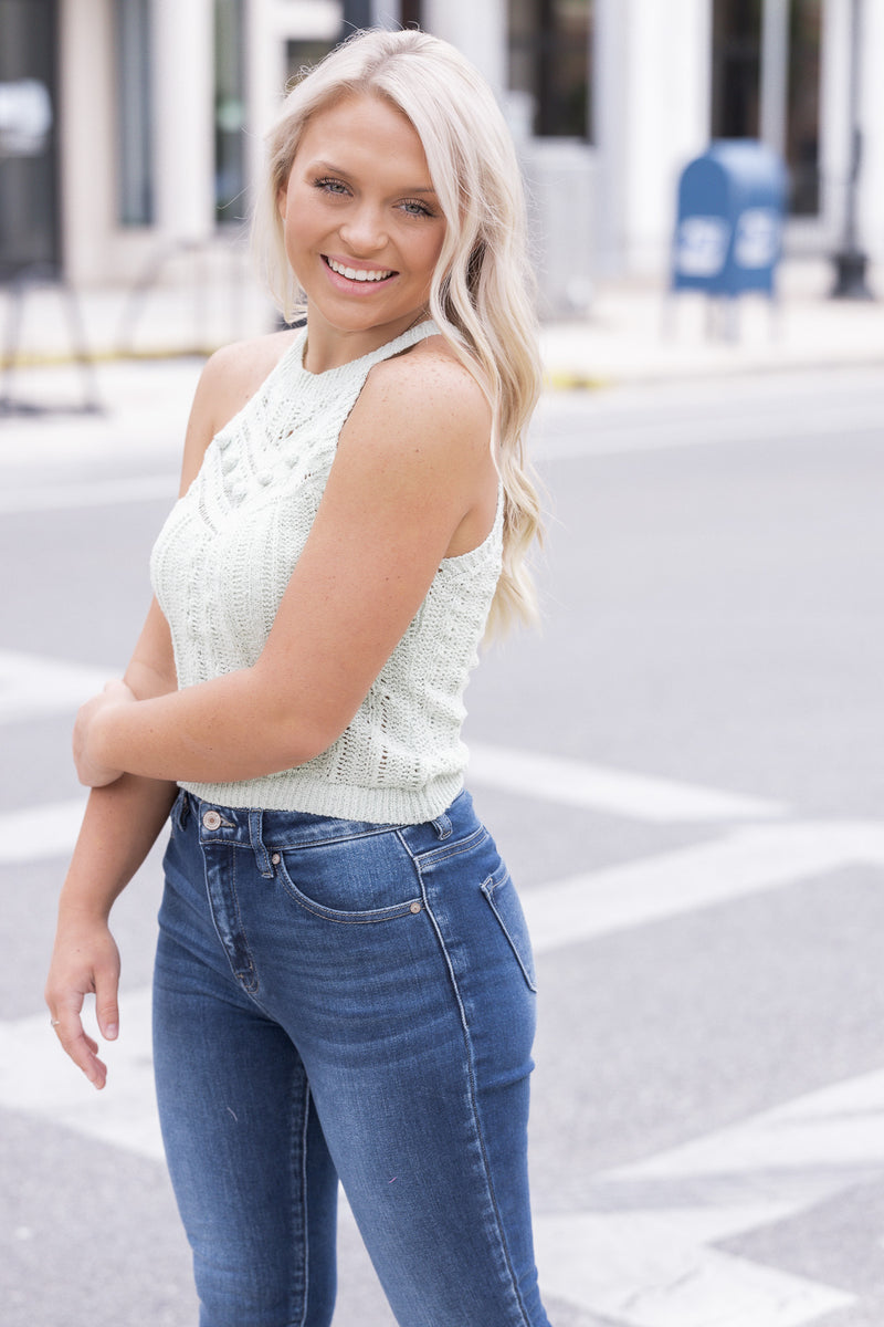 Seafoam Dream Knit Halter Top Mint