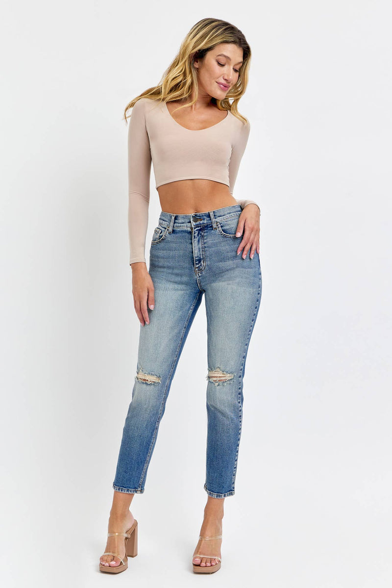 Harper High-Rise Distressed Mom Jeans