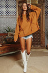 Oversized Solid Raw Edge Detail Long Sleeve Top