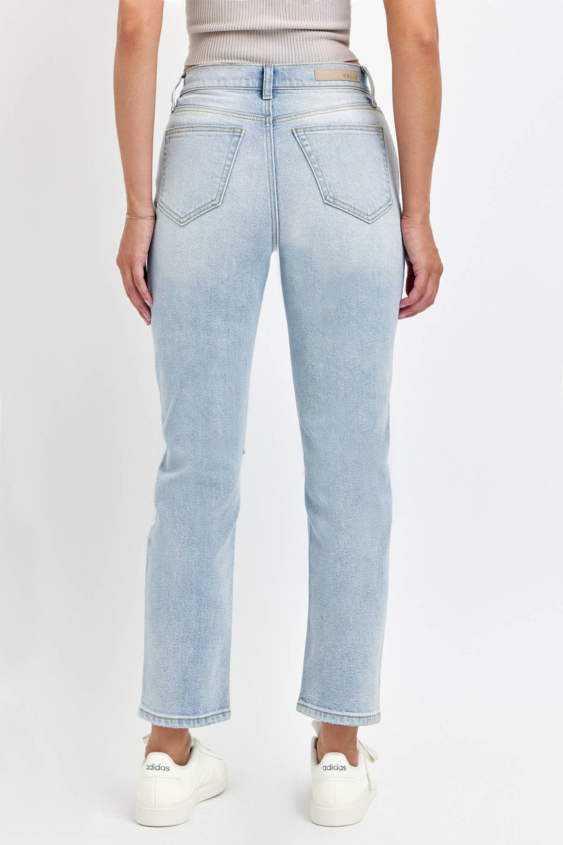 Skylar Distressed High Rise Straight-Leg Jeans