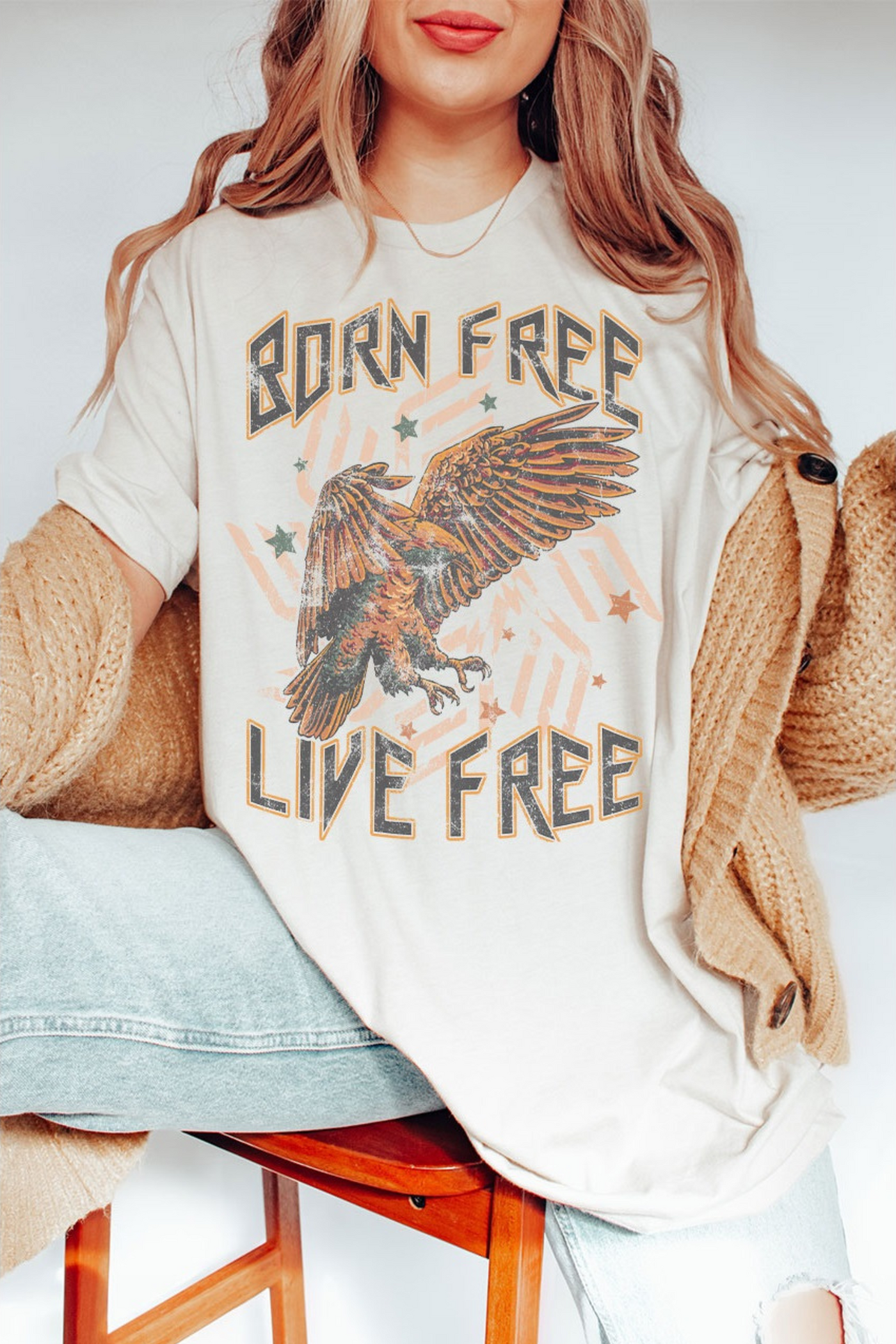 Retro Born Free Live Free Oversized Graphic Tee