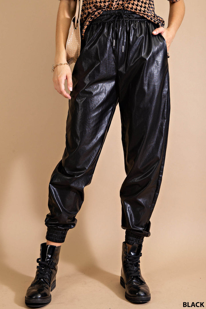 Luxe Leather Joggers Obsidian