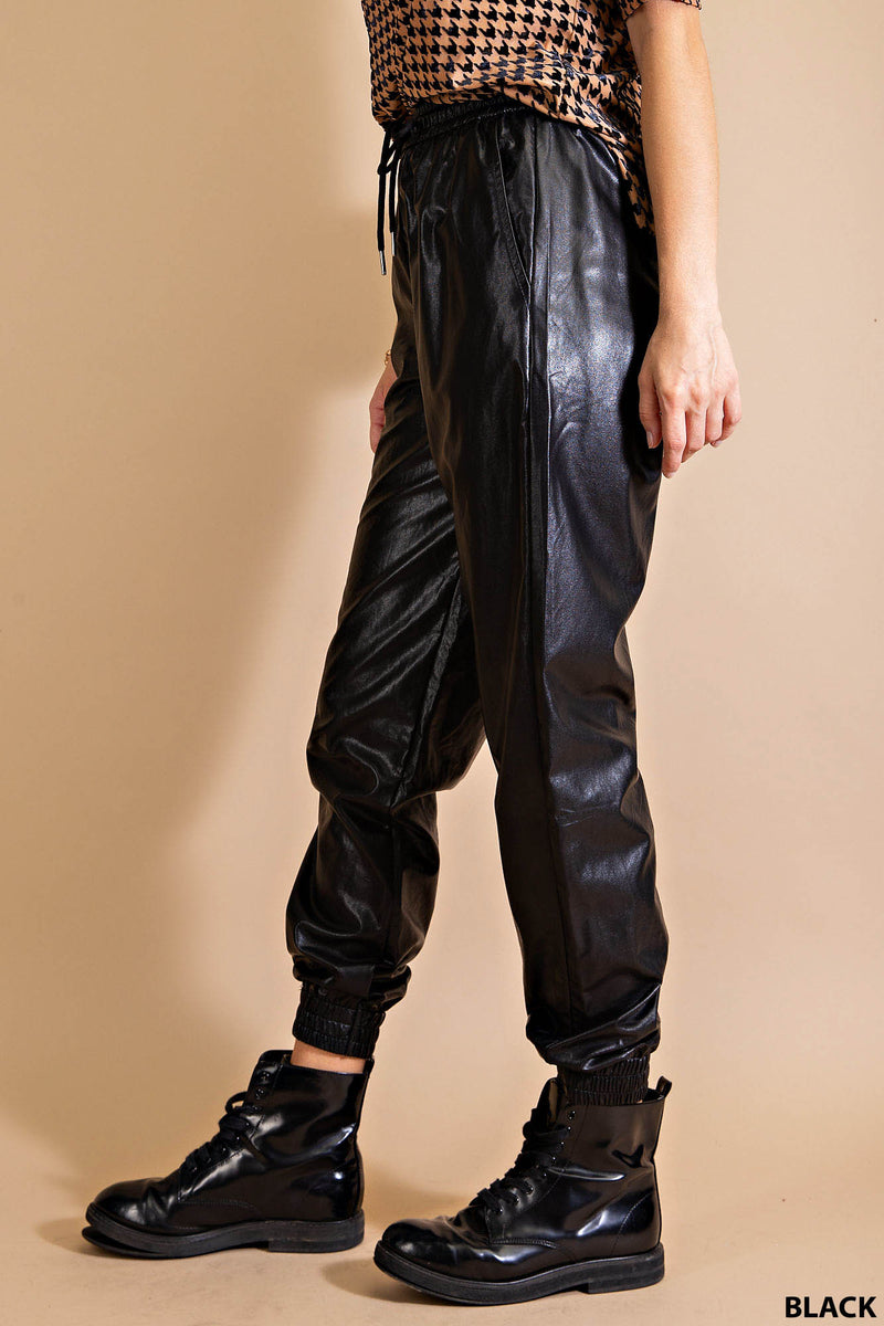 Luxe Leather Joggers Obsidian