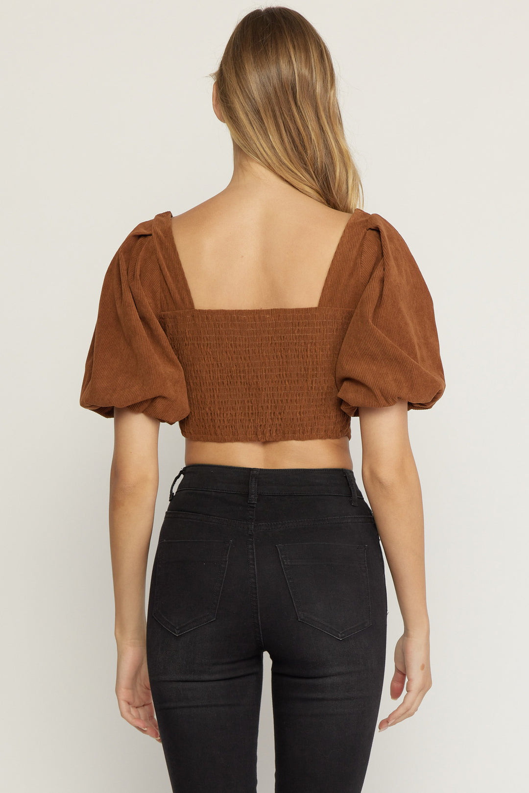 Sweet Nothing Cropped Puff Sleeve Top Brown