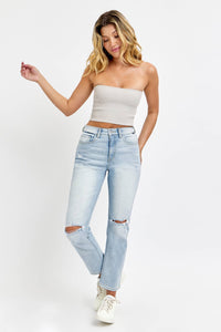 Skylar Distressed High Rise Straight-Leg Jeans