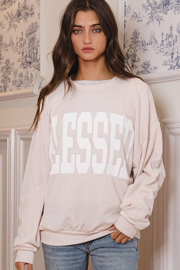 'BLESSED' Corded Graphic Sweatshirt