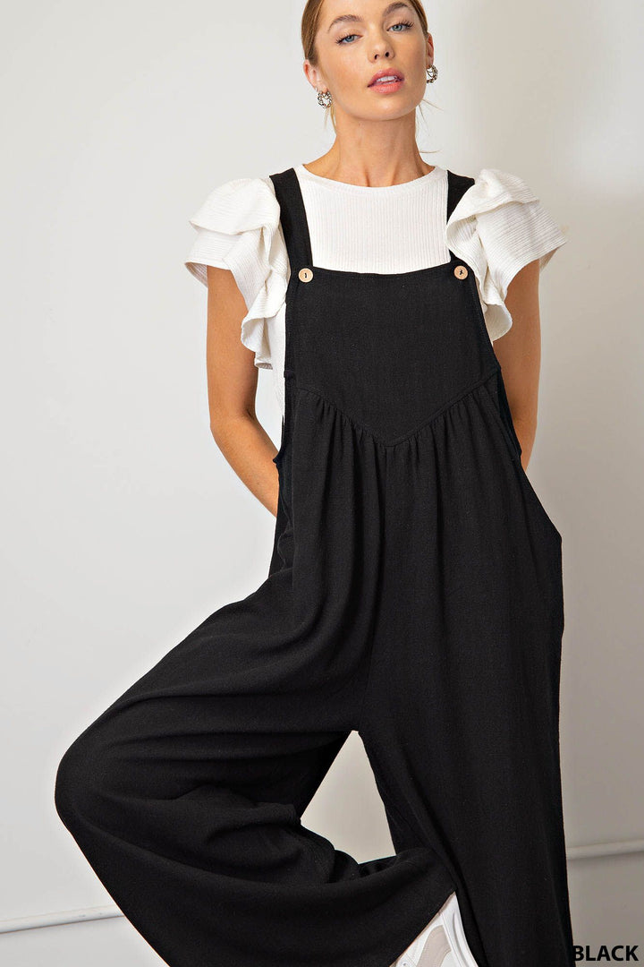 Gathered Grace Overalls Black