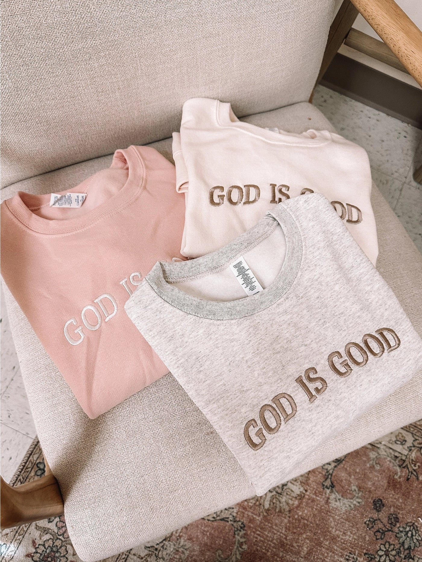 God Is Good Embroidered Sweatshirt Cream
