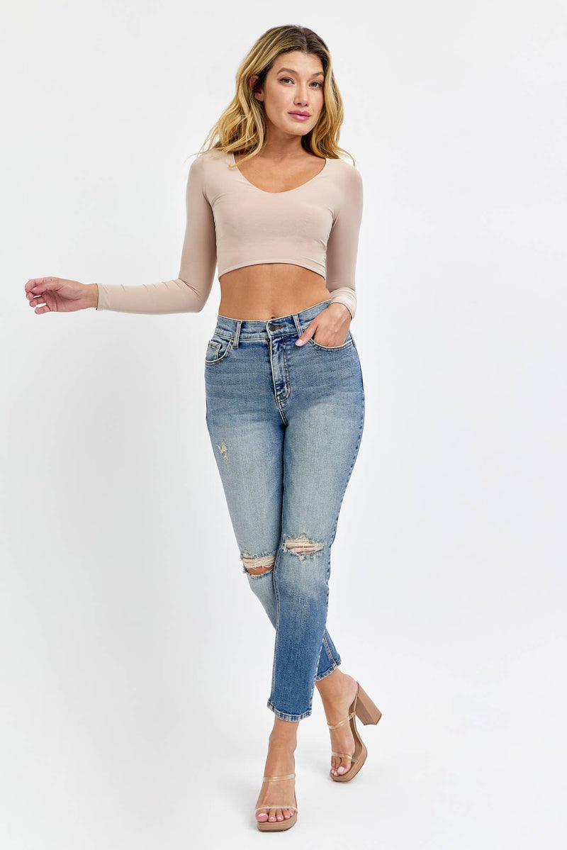 Harper High-Rise Distressed Mom Jeans