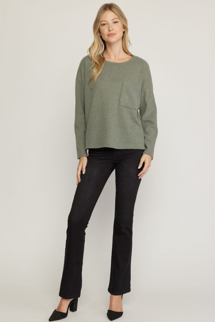 Main Thing Round Neck Long Sleeve Top Olive
