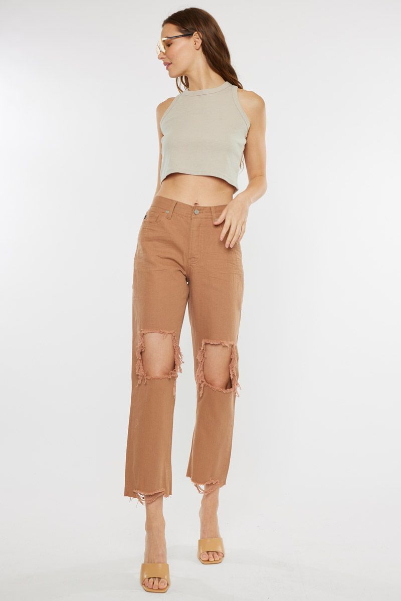 Claire High Rise Straight Jeans Beige