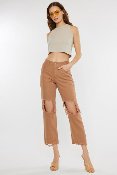Claire High Rise Straight Jeans Beige