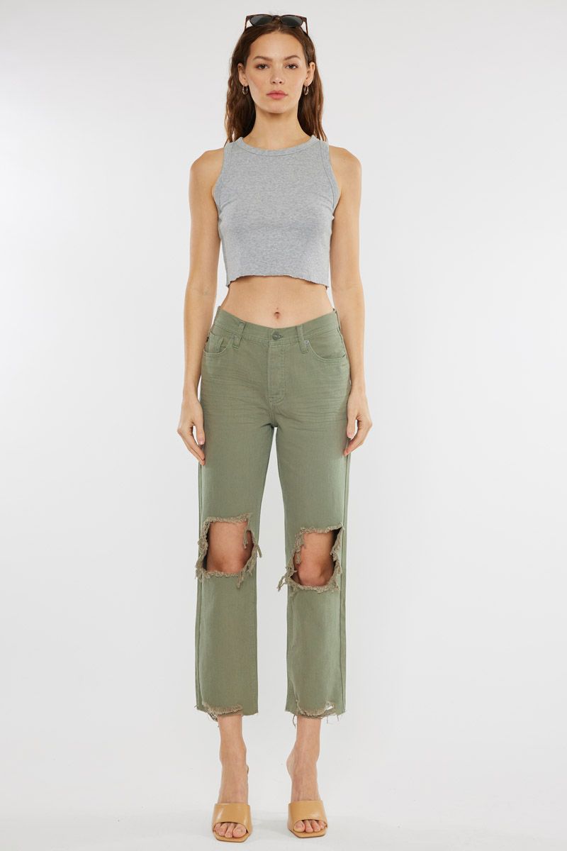 Claire High Rise Straight Jeans Olive