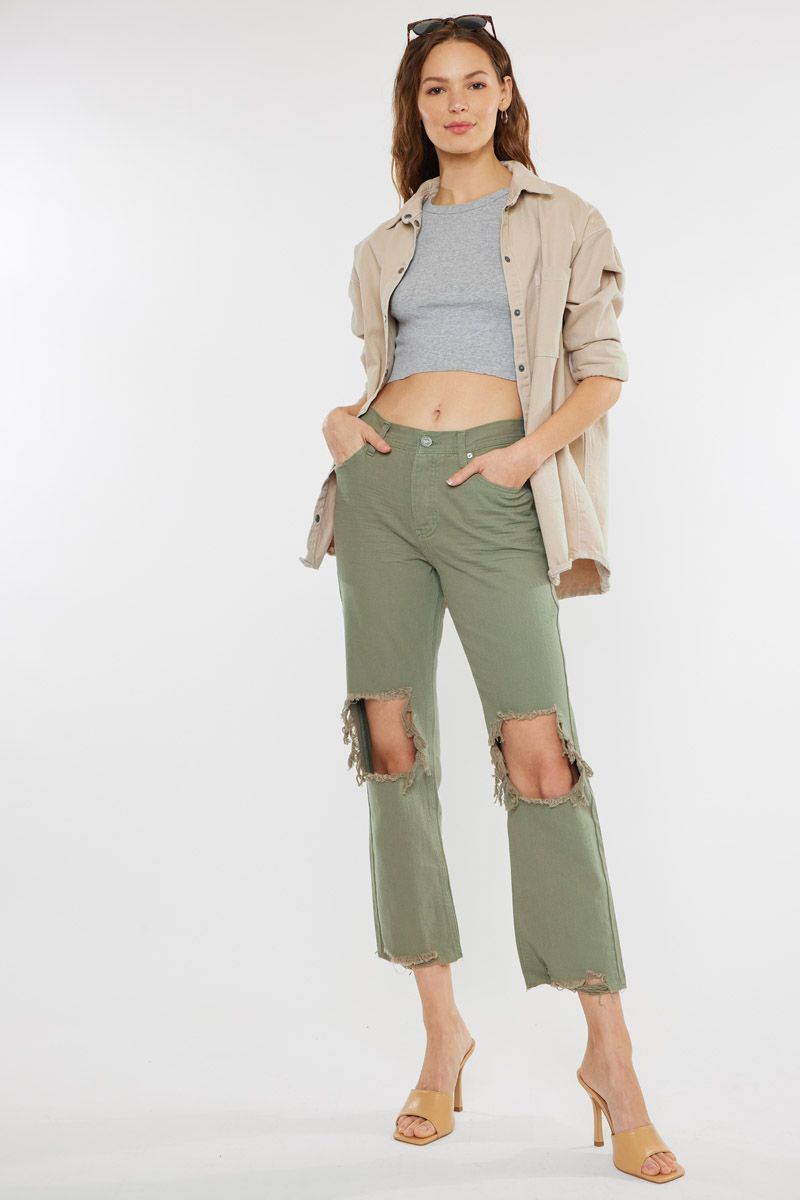 Claire High Rise Straight Jeans Olive