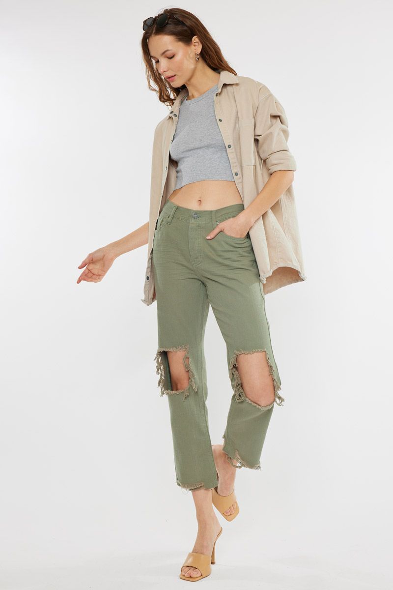 Claire High Rise Straight Jeans Olive