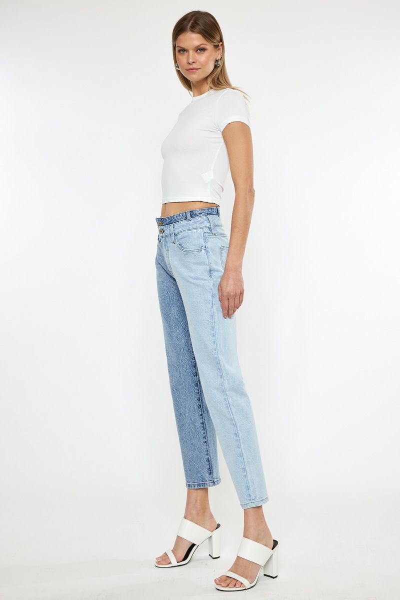 Josie Two Tone High Rise Straight Jeans