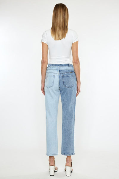 Josie Two Tone High Rise Straight Jeans