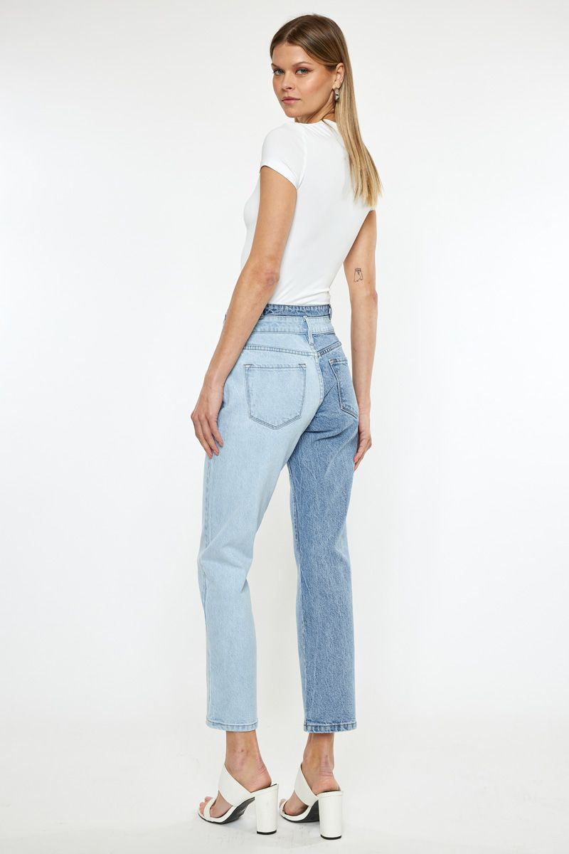 Josie Two Tone High Rise Straight Jeans