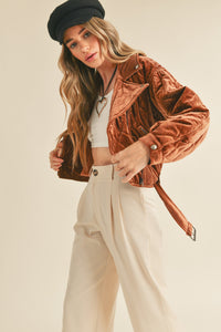 Still Your Best Quilted Velvet Jacket Copper Brown