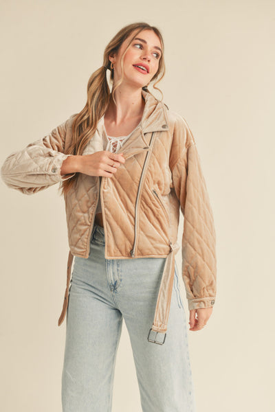 Still Your Best Quilted Velvet Jacket Creamy Taupe