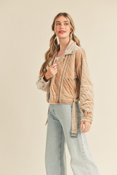Still Your Best Quilted Velvet Jacket Creamy Taupe