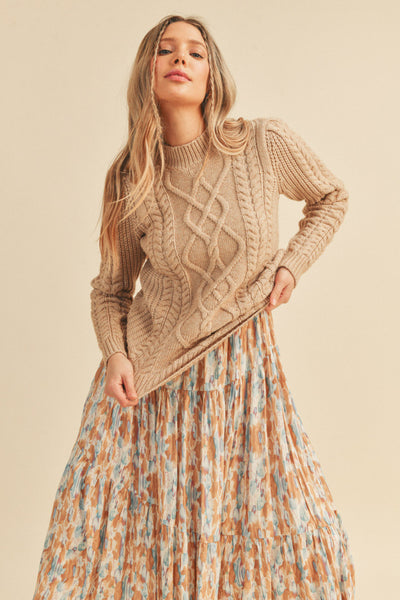 Simply The Best Mixed Cable Knit Sweater Light Taupe