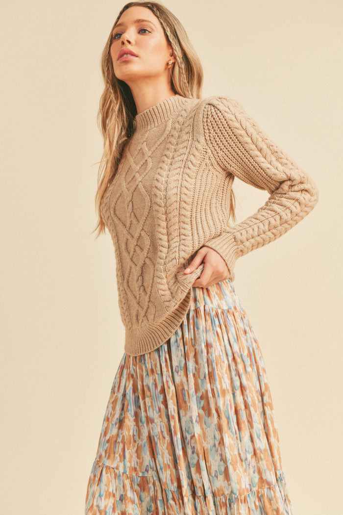 Simply The Best Mixed Cable Knit Sweater Light Taupe