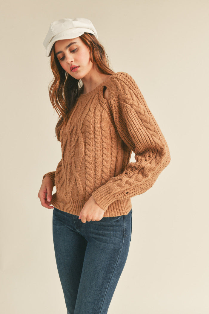 Love Me More Cut-Out Sweater Beige/Taupe