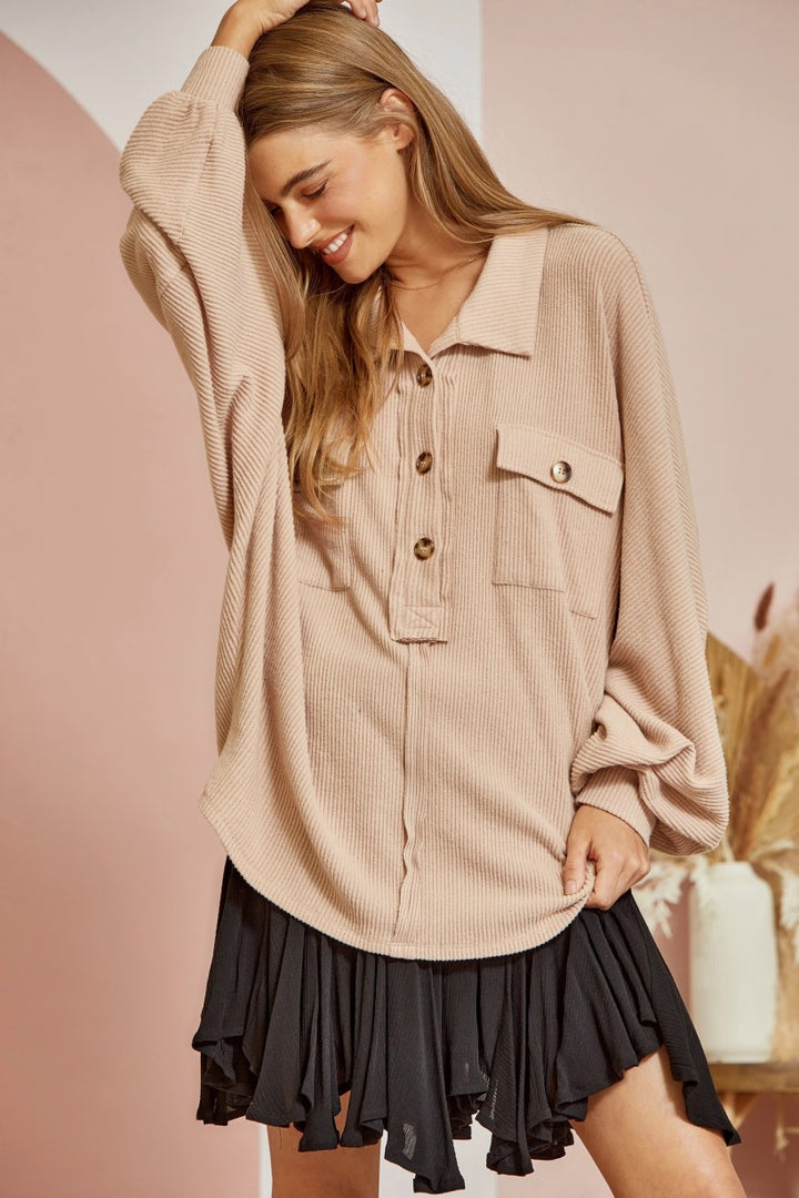 All Snuggled Up Button Top Taupe