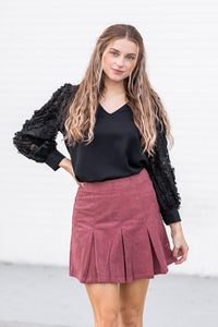 Corduroy Cutie Pleated Skirt Mauveb