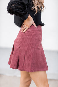 Corduroy Cutie Pleated Skirt Mauveb