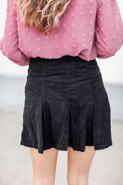 Corduroy Cutie Pleated Skirt Black