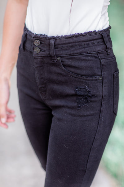 Joelle Double Button Skinny Jeans Black
