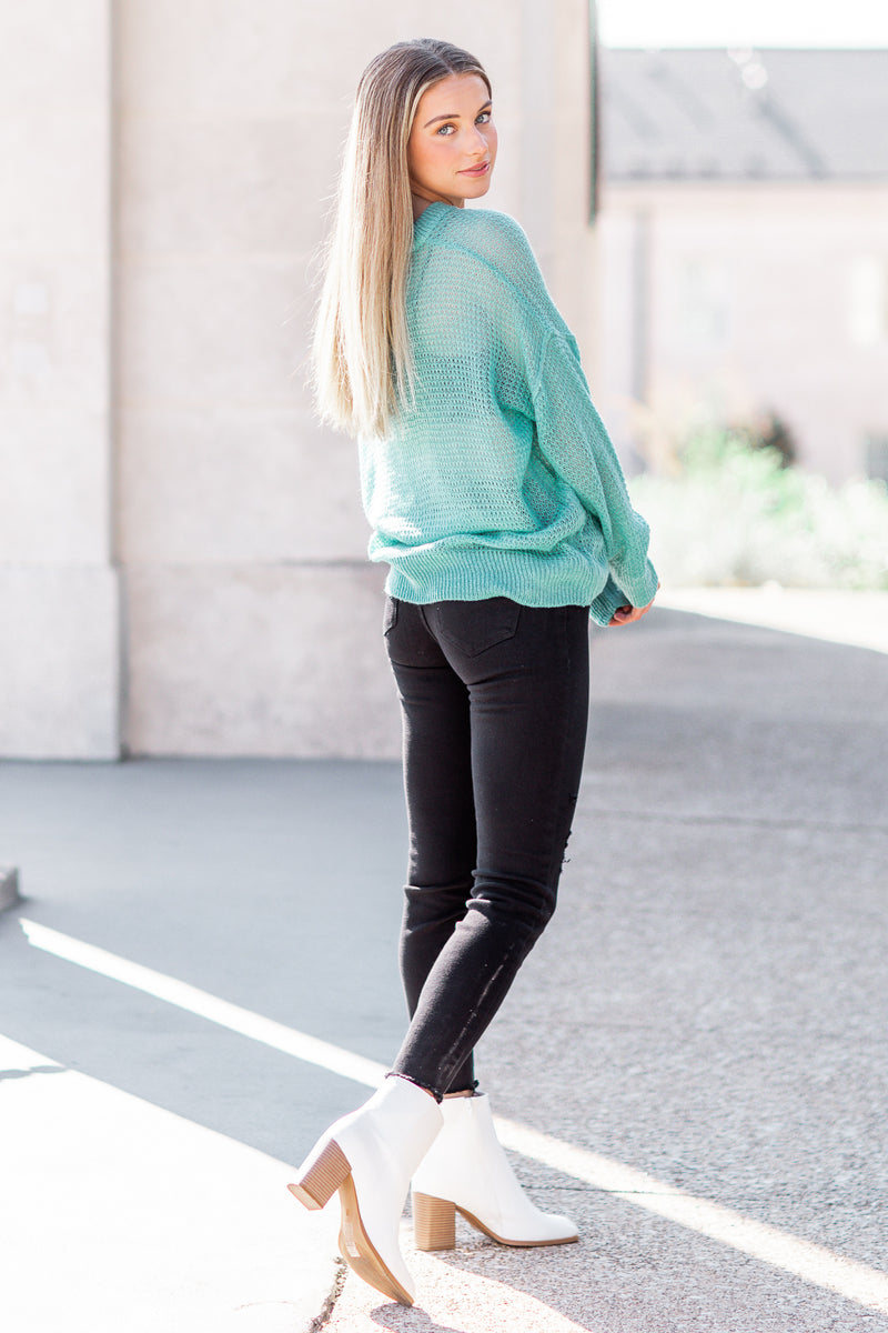 Melinda V-Neck Knit Sweater Jade