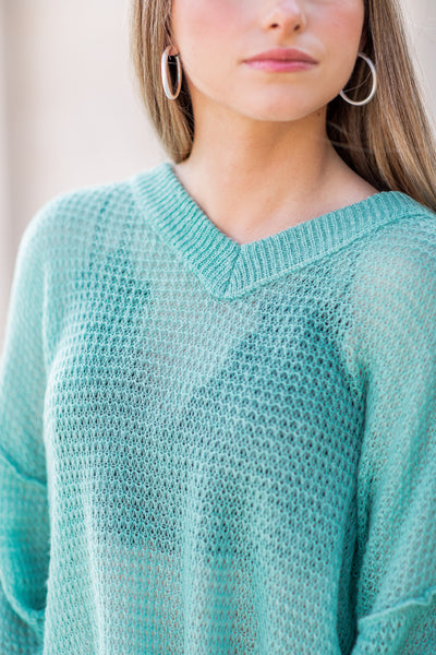 Melinda V-Neck Knit Sweater Jade