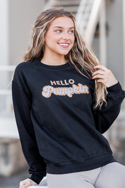 "Hello Pumpkin" Graphic Sweatshirt Black