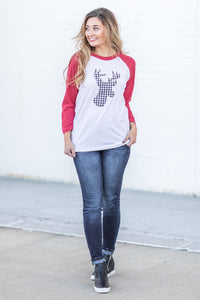 Buffalo Plaid Deer Raglan Red