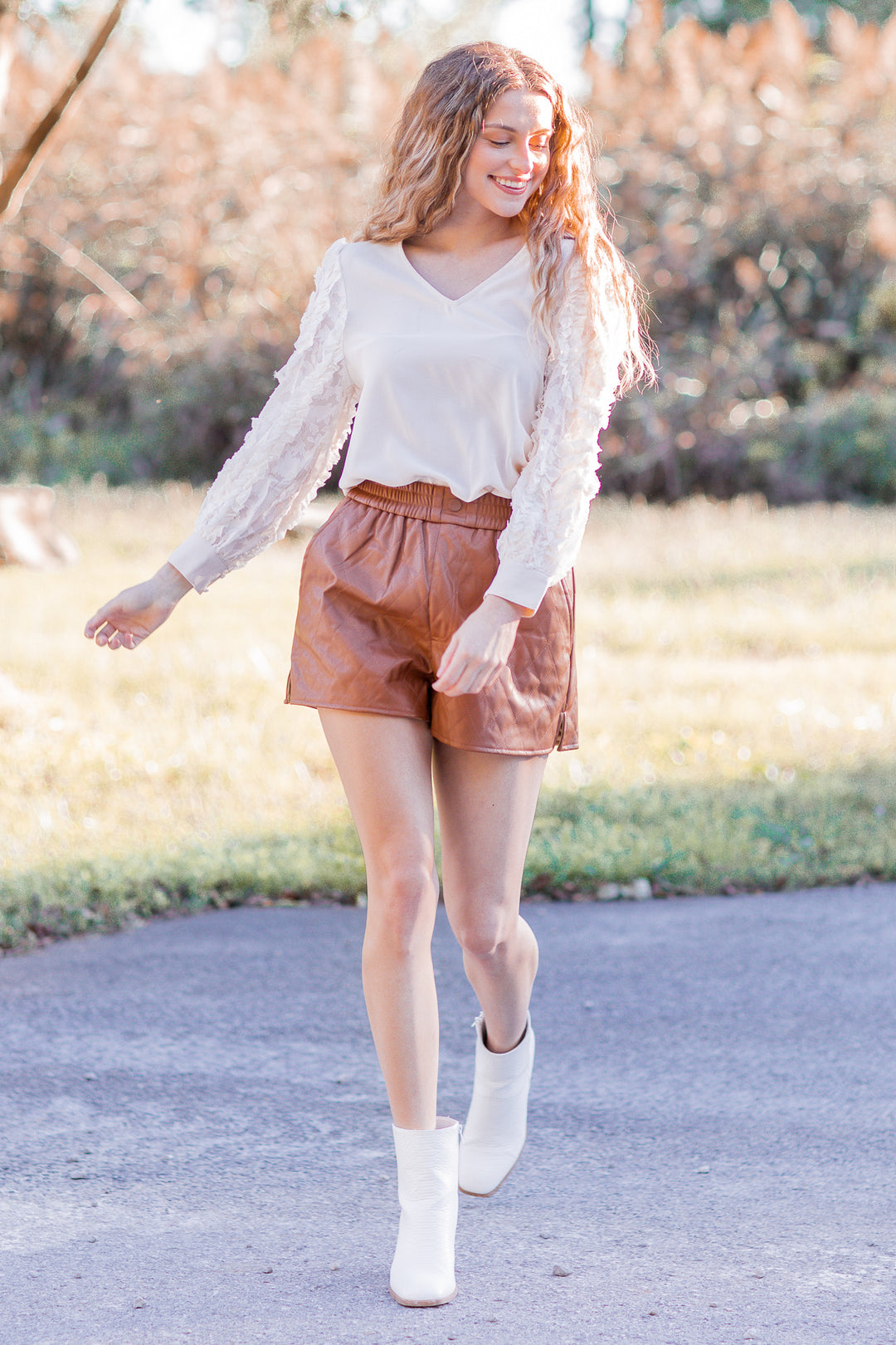 All In Time Quilted Shorts Camel