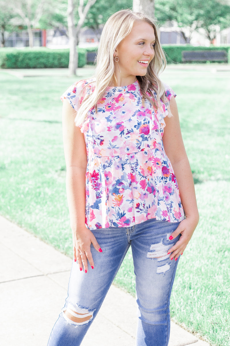 World of Wonderful Floral Top Ivory Blush