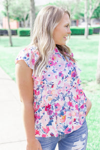 World of Wonderful Floral Top Ivory Blush