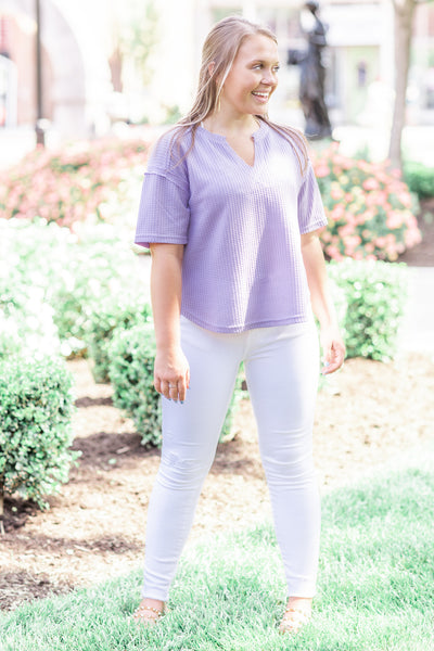 Never Give You Up Waffle Knit Top Lavender