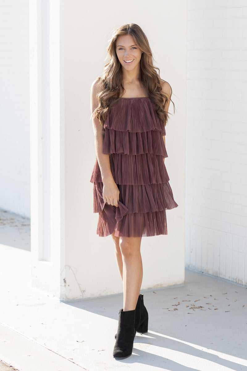 What a Night Ruffled Tulle Mini Dress Plum