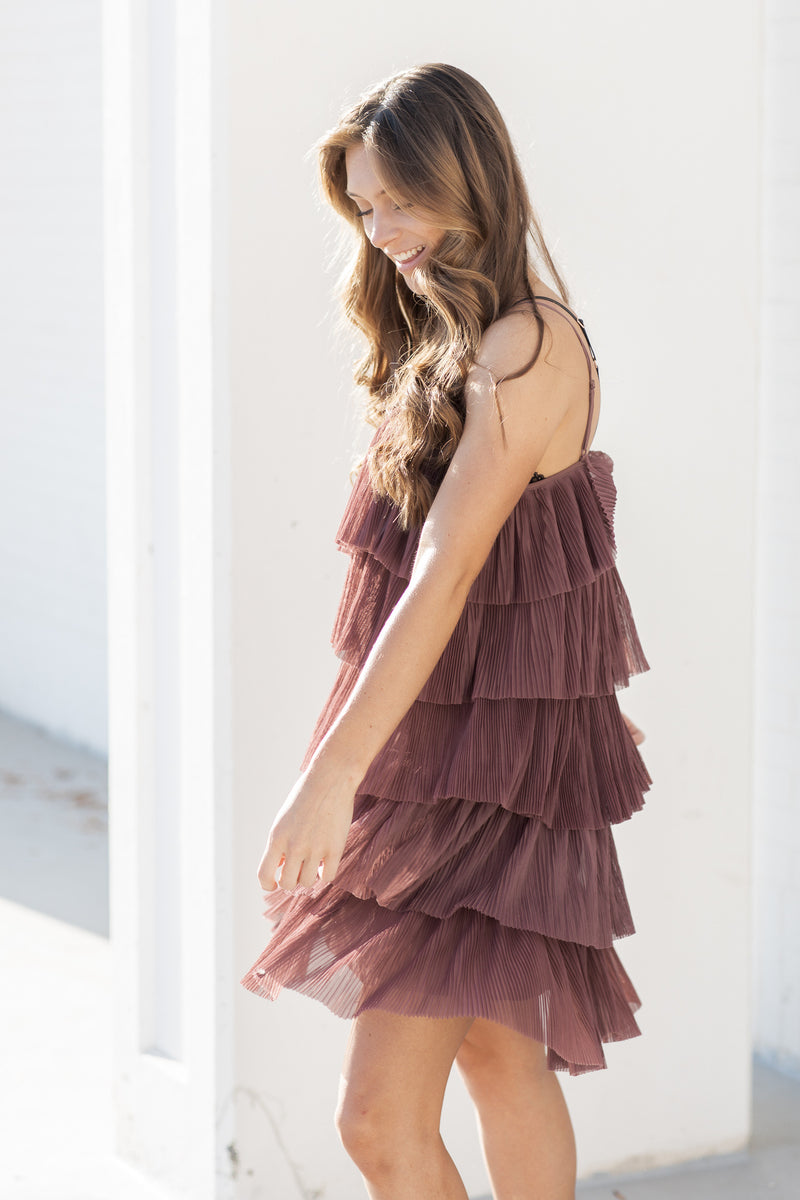 What a Night Ruffled Tulle Mini Dress Plum