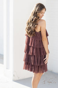 What a Night Ruffled Tulle Mini Dress Plum